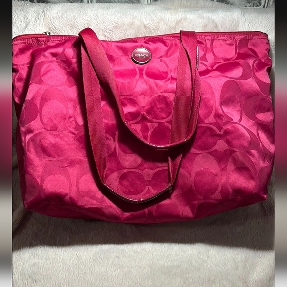 Coach Pink Signature Tote Bag with Leather Straps - Picture 1 of 13